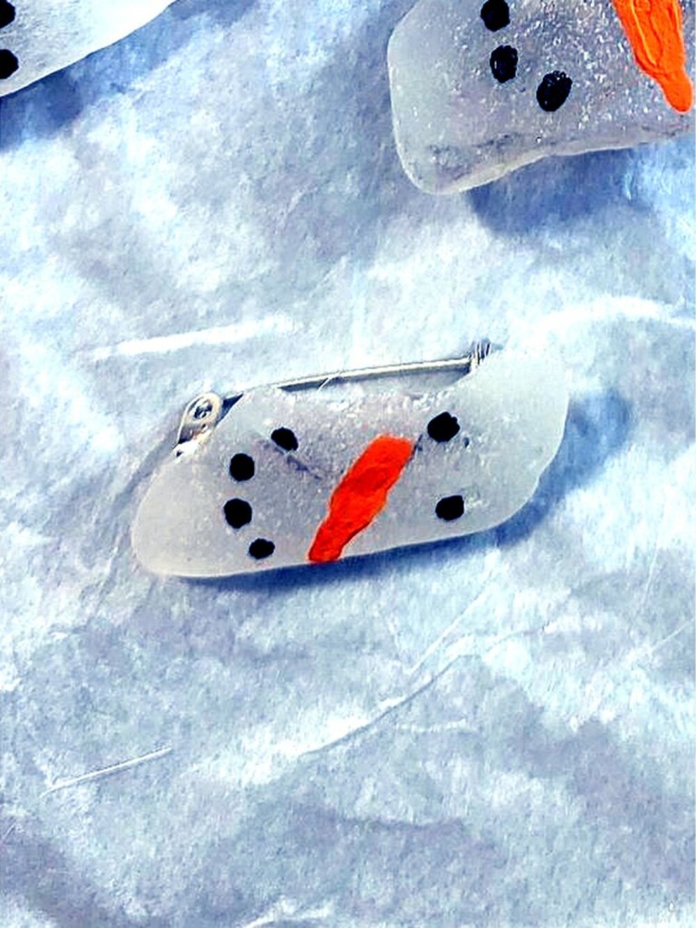 Snowman Sea Glass Brooch Pin 6 - Hand Painted